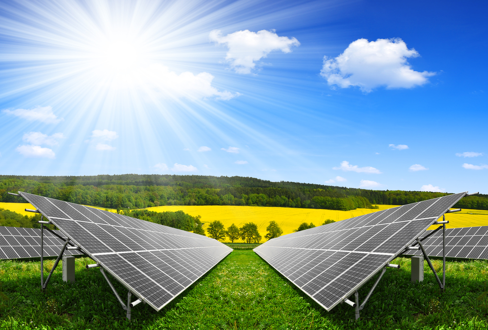 Solar panels in African landscape